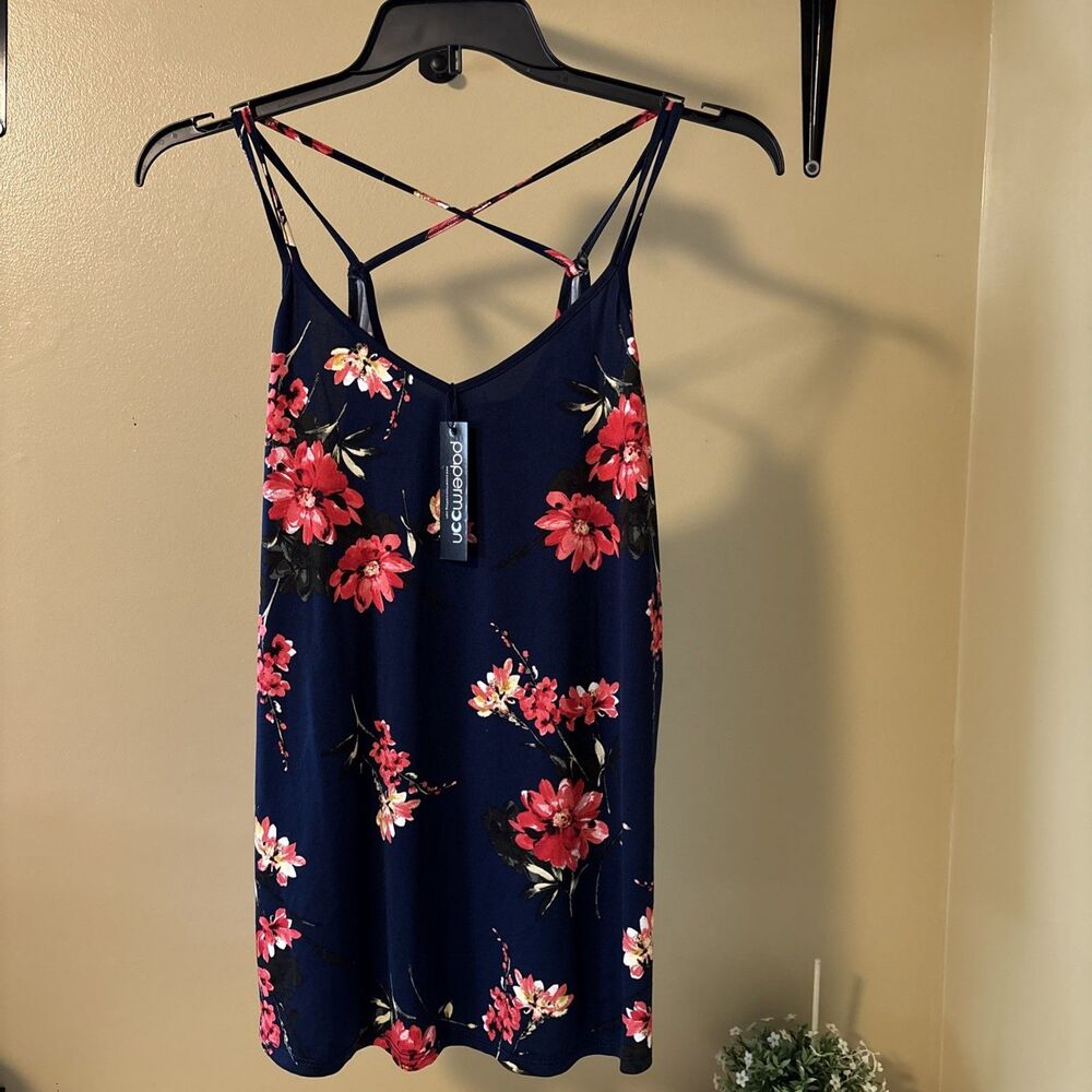 Papermoon Blue Floral Strappy Tank Top Woman Plus Size 1X NWT Chest 42"